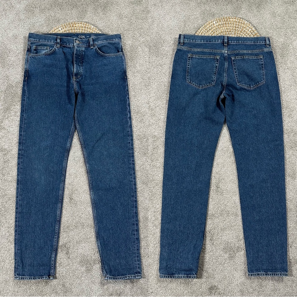 COS Women’s Tapered Leg Mid Rise Full Length Jeans Button Fly Medium Wash 33/34
